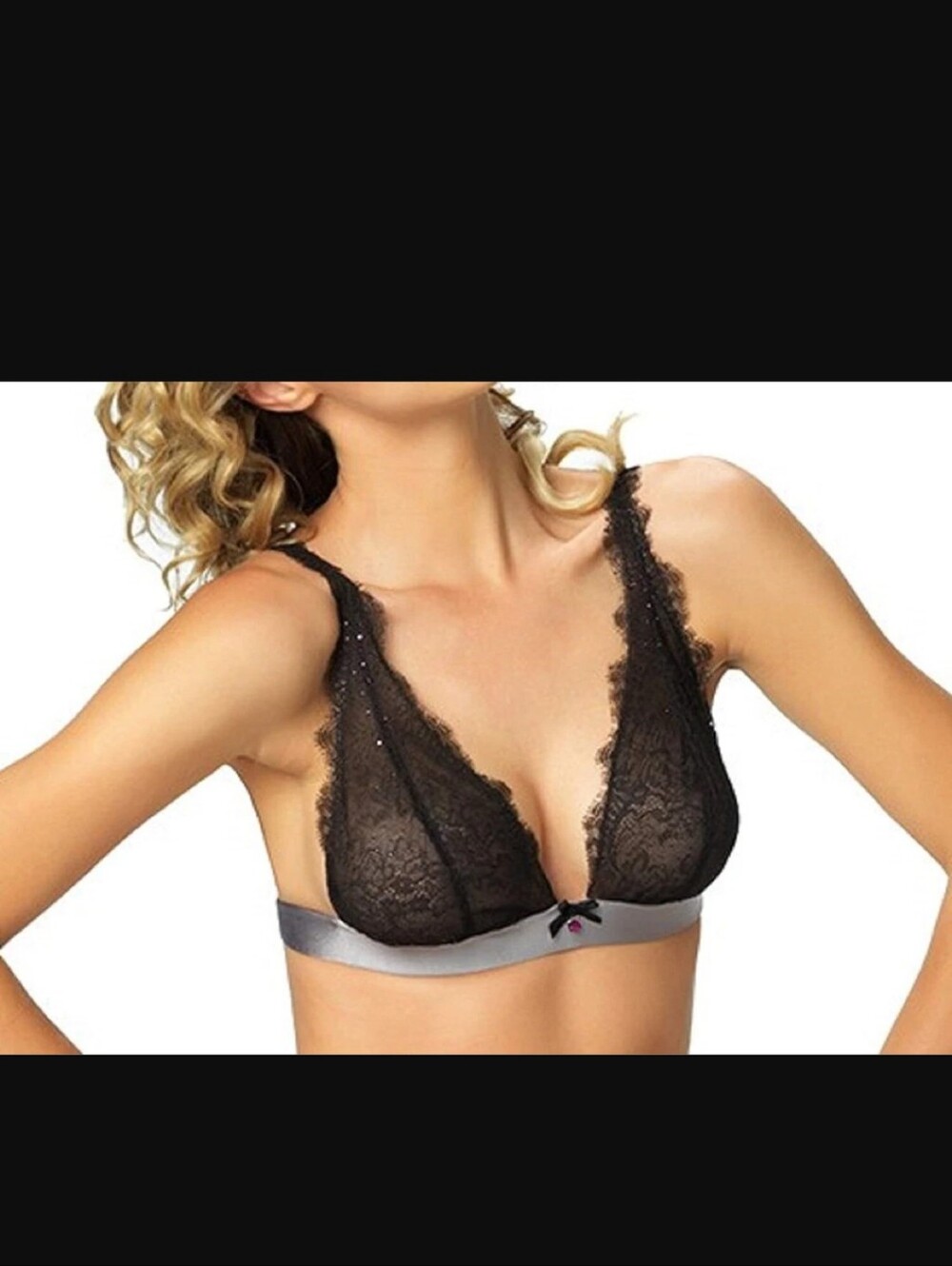 NWT Felina Black Bow Satine Triangle Bralette Fuchsia Black Size M